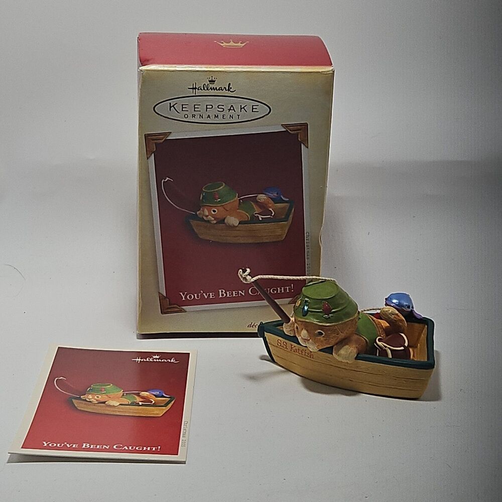 Hallmark Keepsake Ornament 2005 You've Been Caught Fishing Cat Kitten Boat